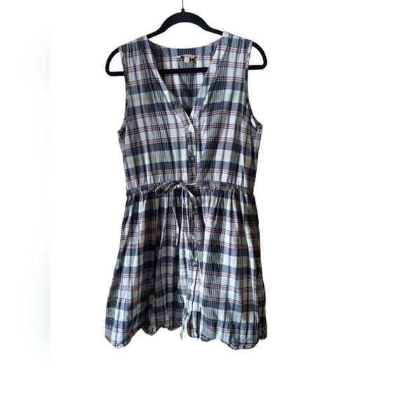 Gap Madras Plaid Sleeveless Button Down Drawstring Tie Shirt Dress Size 8 - Picture 1 of 7